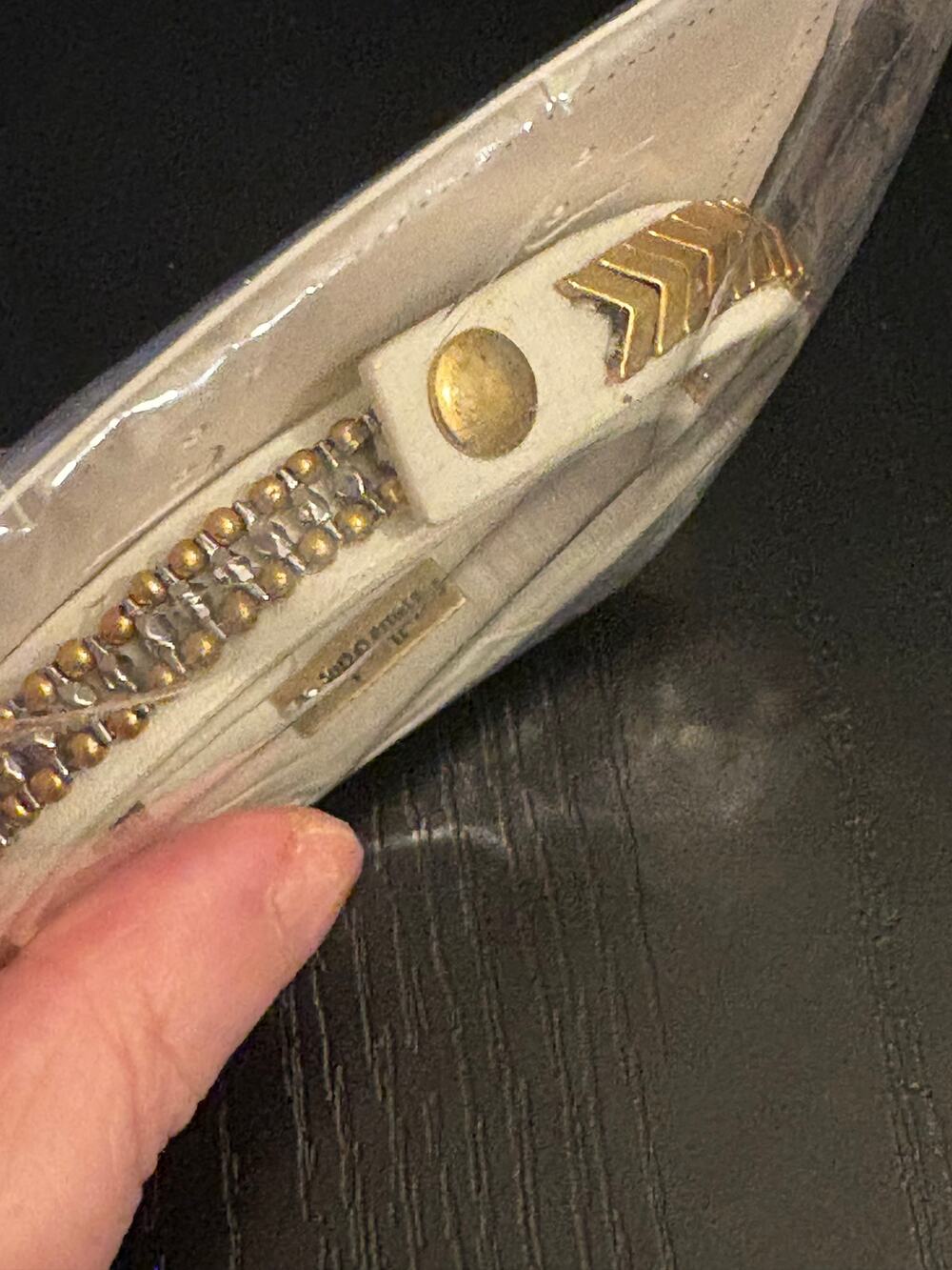 Stella & Dot White Leather Gold Chevron Wrap Bracelet